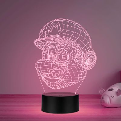 3D Illusion Mario Face CartoonLed Night Lamp 16 Color Changing Light with Remote Control Gift for Cartoon Lover Best Gift for Children Girls Boys